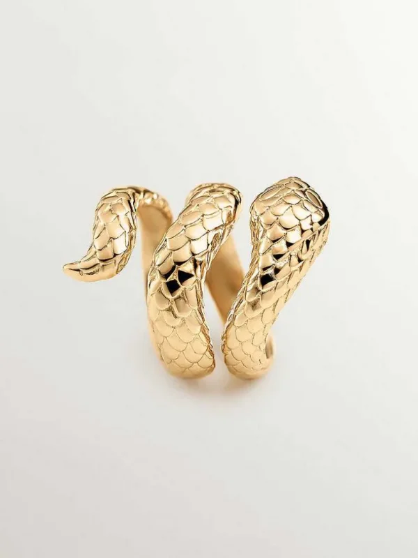 Anillos De Plata-Aristocrazy Anillo Ancho De Plata 925 Banada En Oro Amarillo De 18K Con Forma De Serpiente