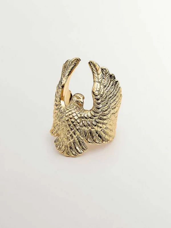 Anillos De Plata-Aristocrazy Anillo Ancho De Plata 925 Banada En Oro Amarillo De 18K Con Forma De Aguila