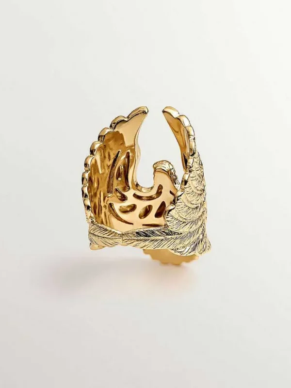 Anillos De Plata-Aristocrazy Anillo Ancho De Plata 925 Banada En Oro Amarillo De 18K Con Forma De Aguila