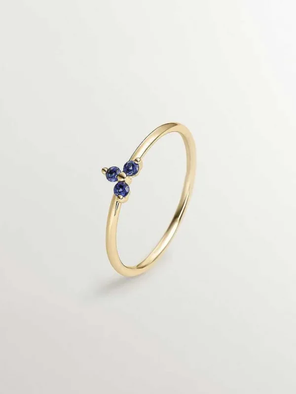 Anillos De Oro-Aristocrazy Anillo De Oro Amarillo De 9K Con Zafiros Azules