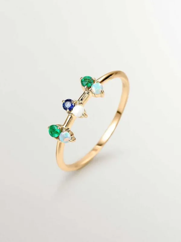 Anillos De Oro-Aristocrazy Anillo De Oro Amarillo De 18K Con Opalo Azul Y Diamantes Blancos