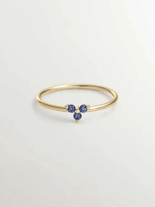 Anillos De Oro-Aristocrazy Anillo De Oro Amarillo De 9K Con Zafiros Azules