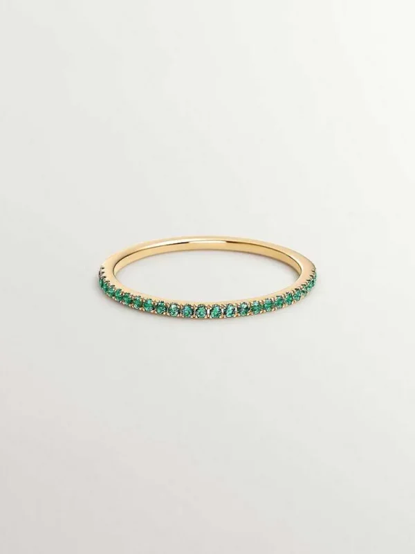 Anillos De Compromiso-Aristocrazy Anillo De Oro Amarillo De 9K Con Esmeraldas Verdes