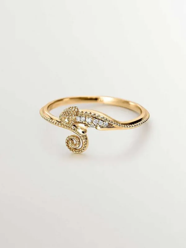 Anillos Con Diamantes-Aristocrazy Anillo De Oro Amarillo De 18K Con Camaleon Y Diamantes