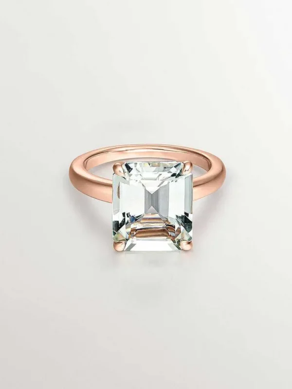 Anillos De Plata-Aristocrazy Anillo De Plata 925 Banada En Oro Rosa De 18K Con Cuarzo Verde