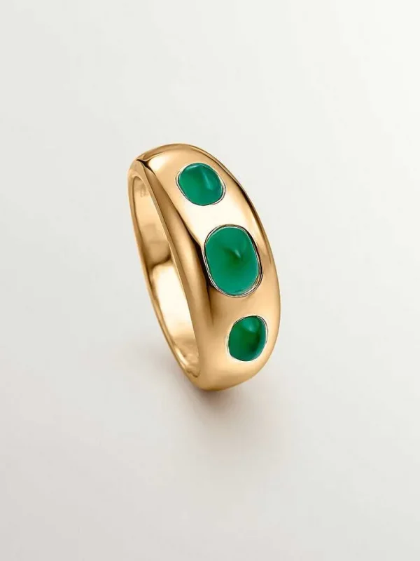 Anillos De Plata-Aristocrazy Anillo De Plata 925 Banada En Oro Amarillo De 18K Con Calcedonia Verde