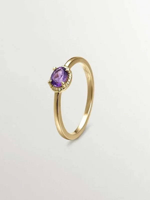 Anillos De Plata-Aristocrazy Anillo De Plata 925 Banada En Oro Amarillo De 18K Con Piedra Amatista Morada