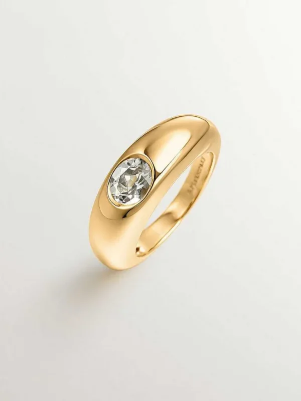 Anillos De Plata-Aristocrazy Anillo De Plata 925 Banada En Oro Amarillo De 18K Con Cuarzo Verde