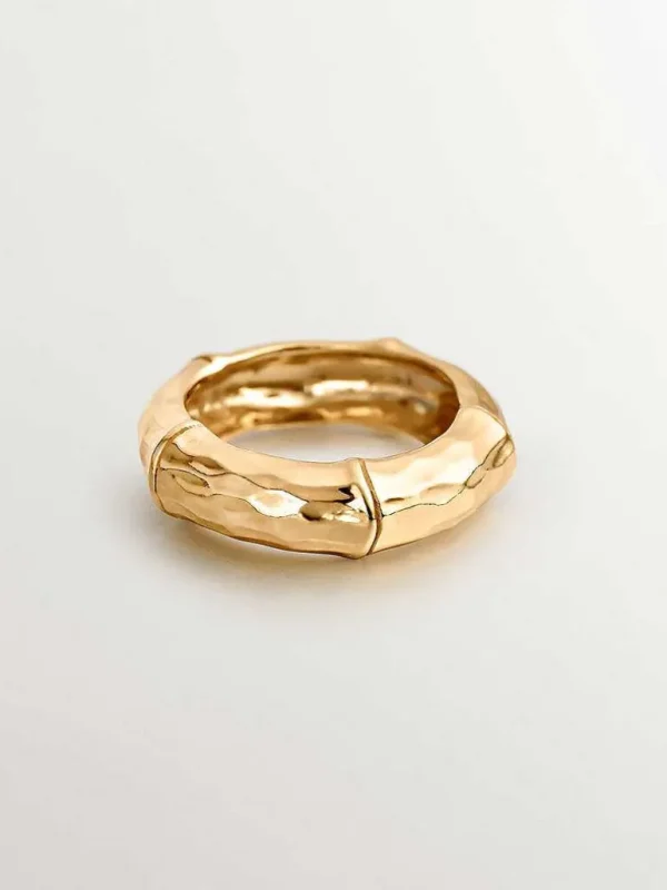 Anillos De Plata-Aristocrazy Anillo De Plata 925 Banada En Oro Amarillo De 18K Con Textura De Bambu