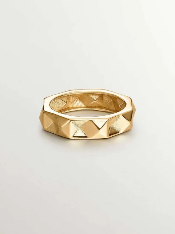 Anillos De Plata-Aristocrazy Anillo De Plata 925 Banada En Oro Amarillo De 18K Con Acabado Geometrico