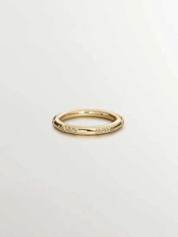 Anillos De Plata-Aristocrazy Anillo De Plata 925 Banada En Oro Amarillo De 18K Con Topacios Blancos