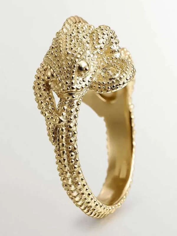 Anillos De Plata-Aristocrazy Anillo De Plata 925 Banada En Oro Amarillo De 18K Con Camaleon Pequeno