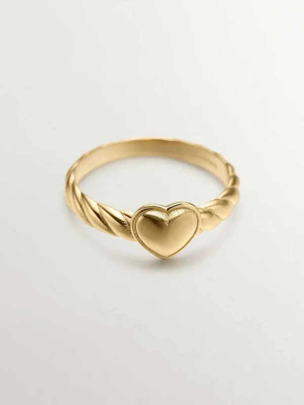 Anillos De Plata-Aristocrazy Anillo De Plata 925 Banada En Oro Amarillo De 18K Con Corazon Y Textura Gallonada