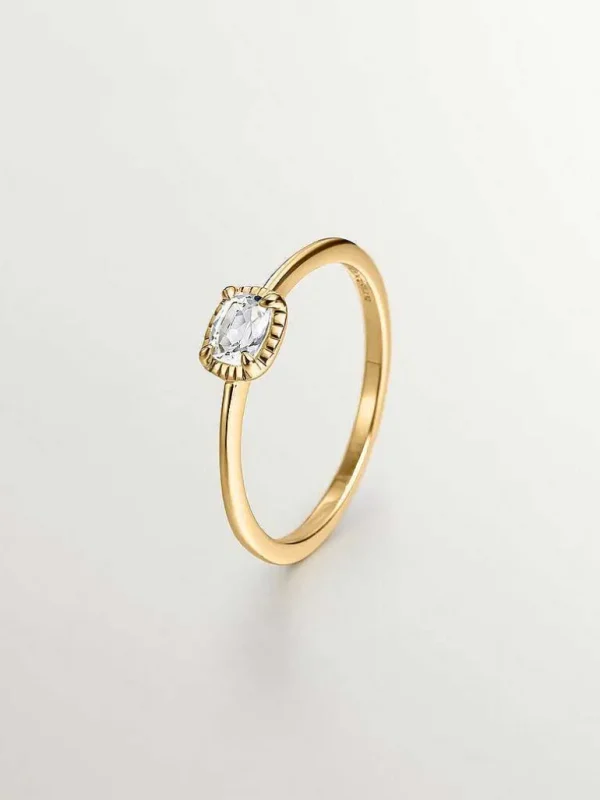 Anillos De Plata-Aristocrazy Anillo De Plata 925 Banada En Oro Amarillo De 18K Con Topacio Blanco