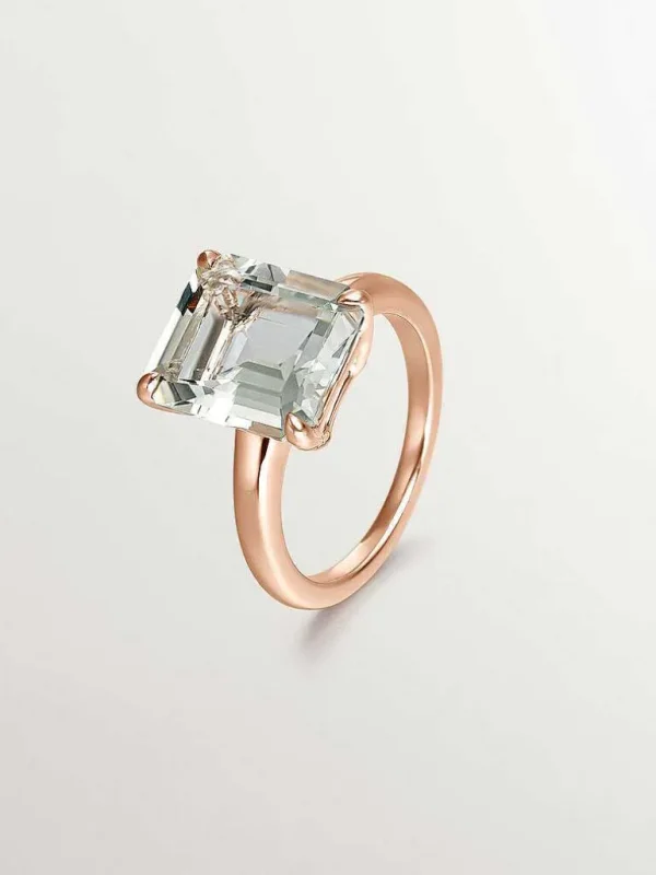 Anillos De Plata-Aristocrazy Anillo De Plata 925 Banada En Oro Rosa De 18K Con Cuarzo Verde