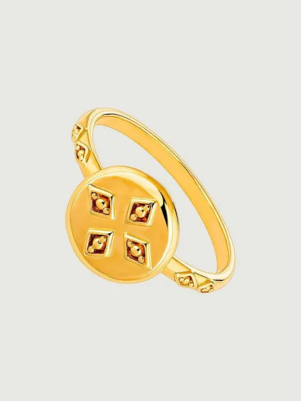 Anillos De Plata-Aristocrazy Anillo De Plata 925 Banada En Oro Amarillo De 18K Con Medalla