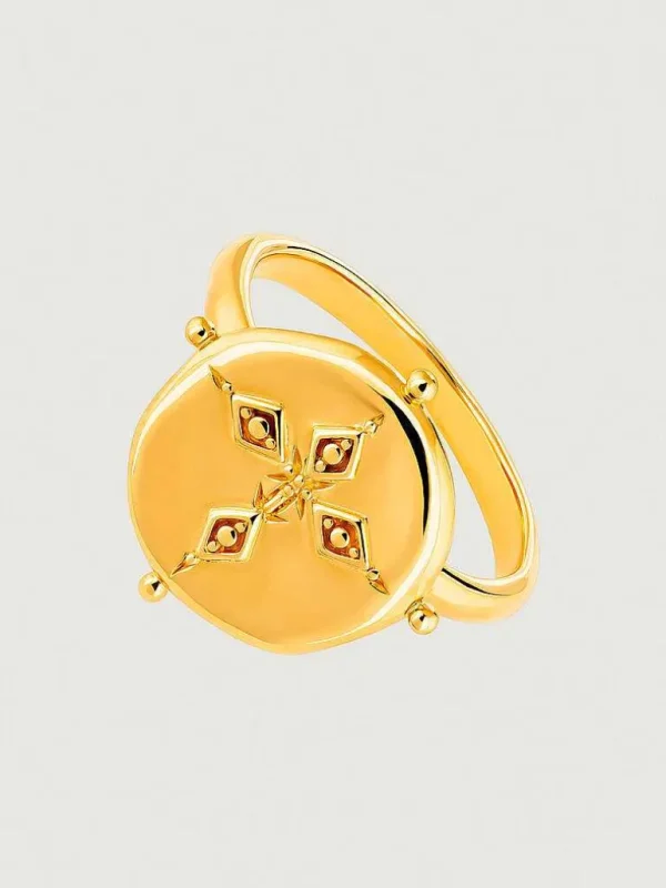 Anillos De Plata-Aristocrazy Anillo De Plata 925 Banada En Oro Amarillo De 18K Con Forma De Medalla