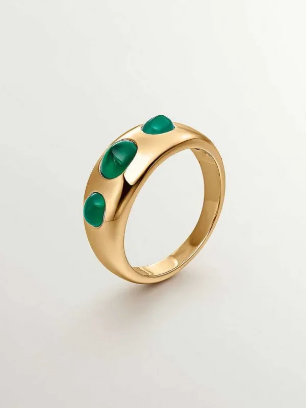 Anillos De Plata-Aristocrazy Anillo De Plata 925 Banada En Oro Amarillo De 18K Con Calcedonia Verde