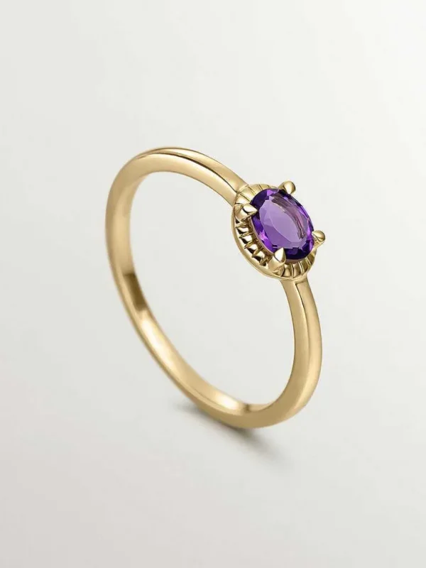 Anillos De Plata-Aristocrazy Anillo De Plata 925 Banada En Oro Amarillo De 18K Con Piedra Amatista Morada