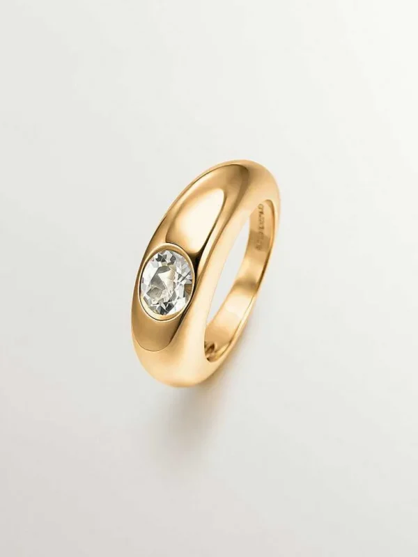 Anillos De Plata-Aristocrazy Anillo De Plata 925 Banada En Oro Amarillo De 18K Con Cuarzo Verde