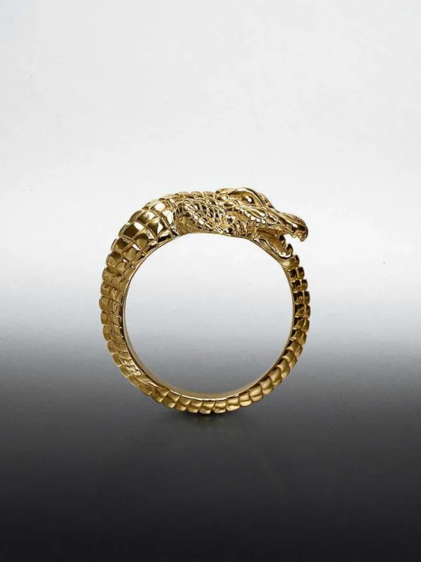 Anillos De Plata-Aristocrazy Anillo De Plata 925 Banada En Oro Amarillo De 18K Con Forma De Cocodrilo