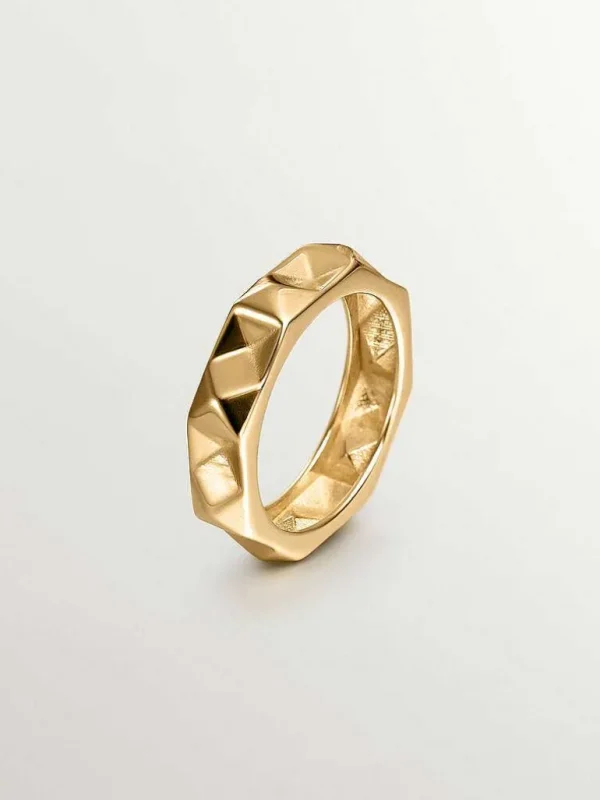 Anillos De Plata-Aristocrazy Anillo De Plata 925 Banada En Oro Amarillo De 18K Con Acabado Geometrico