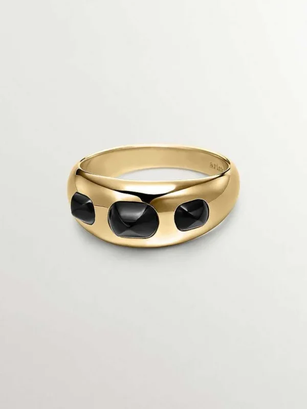 Anillos De Plata-Aristocrazy Anillo De Plata 925 Banada En Oro Amarillo De 18K Con Onix Negro