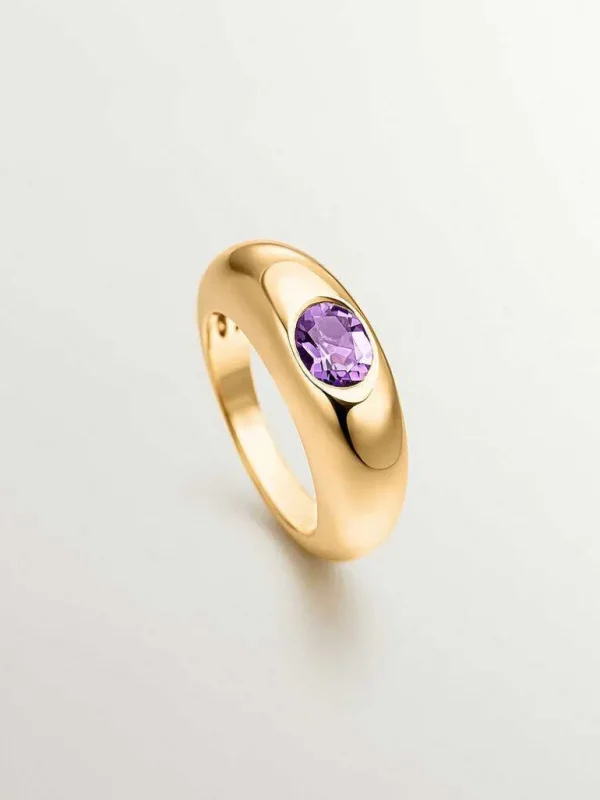 Anillos De Plata-Aristocrazy Anillo De Plata 925 Banada En Oro Amarillo De 18K Con Amatista Morada