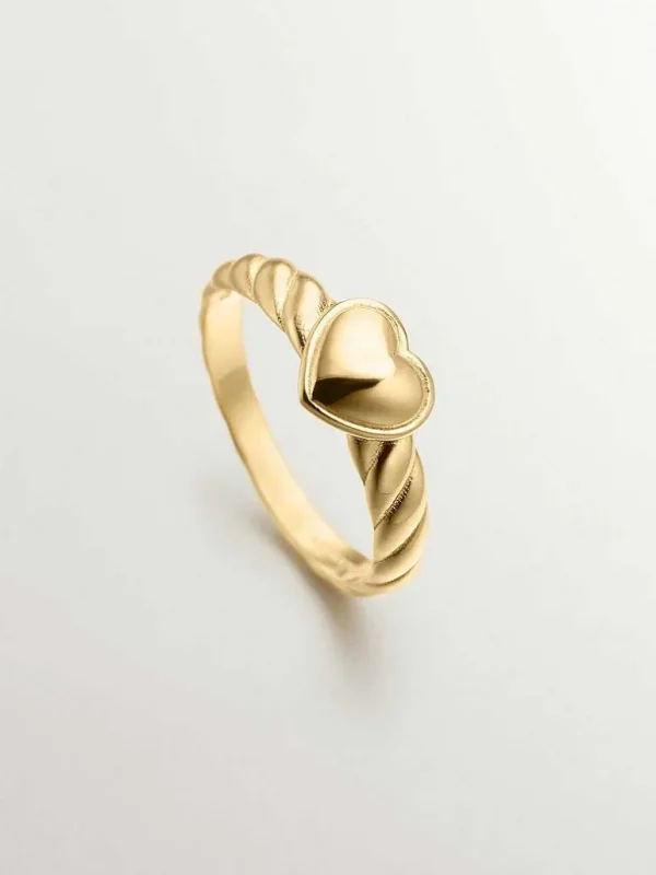 Anillos De Plata-Aristocrazy Anillo De Plata 925 Banada En Oro Amarillo De 18K Con Corazon Y Textura Gallonada