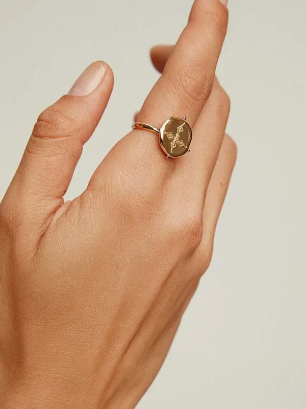 Anillos De Plata-Aristocrazy Anillo De Plata 925 Banada En Oro Amarillo De 18K Con Forma De Medalla