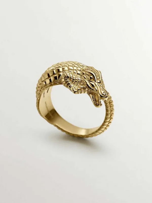 Anillos De Plata-Aristocrazy Anillo De Plata 925 Banada En Oro Amarillo De 18K Con Forma De Cocodrilo