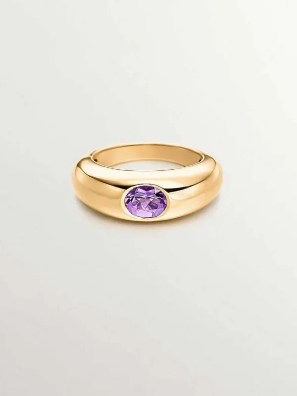 Anillos De Plata-Aristocrazy Anillo De Plata 925 Banada En Oro Amarillo De 18K Con Amatista Morada