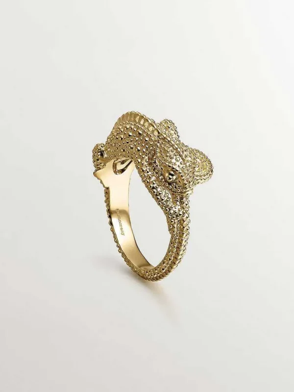 Anillos De Plata-Aristocrazy Anillo De Plata 925 Banada En Oro Amarillo De 18K Con Camaleon Pequeno