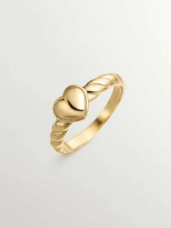 Anillos De Plata-Aristocrazy Anillo De Plata 925 Banada En Oro Amarillo De 18K Con Corazon Y Textura Gallonada