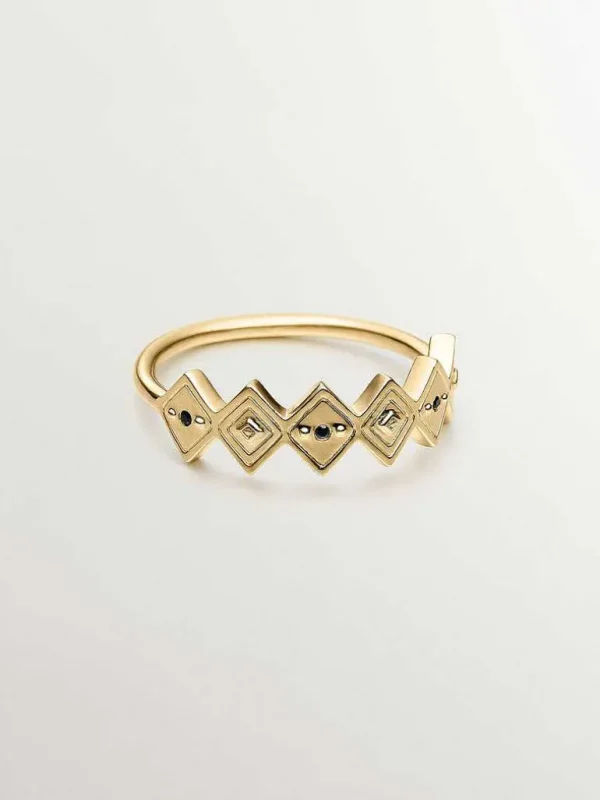 Anillos De Plata-Aristocrazy Anillo De Plata 925 Banada En Oro Amarillo De 18K Con Espinelas Negras