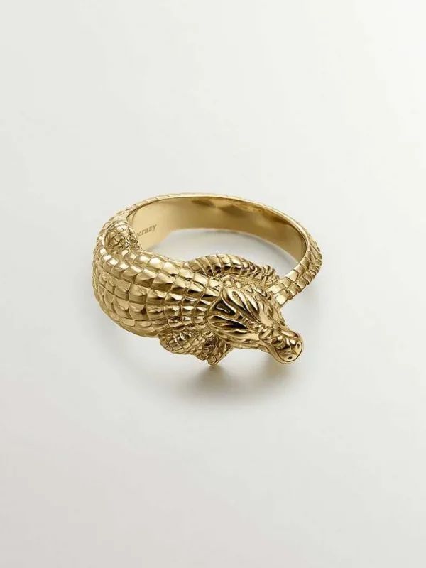 Anillos De Plata-Aristocrazy Anillo De Plata 925 Banada En Oro Amarillo De 18K Con Forma De Cocodrilo