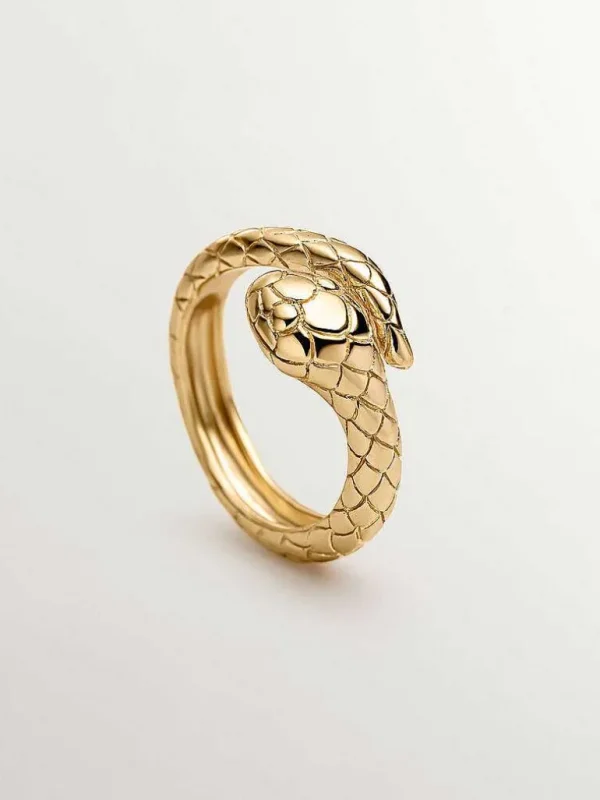 Anillos De Plata-Aristocrazy Anillo De Plata 925 Banada En Oro Amarillo De 18K Con Forma De Serpiente