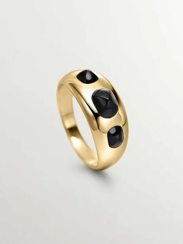 Anillos De Plata-Aristocrazy Anillo De Plata 925 Banada En Oro Amarillo De 18K Con Onix Negro