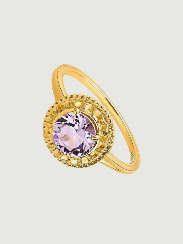 Anillos De Plata-Aristocrazy Anillo De Plata 925 Banada En Oro Amarillo De 18K Con Amatista Rosa