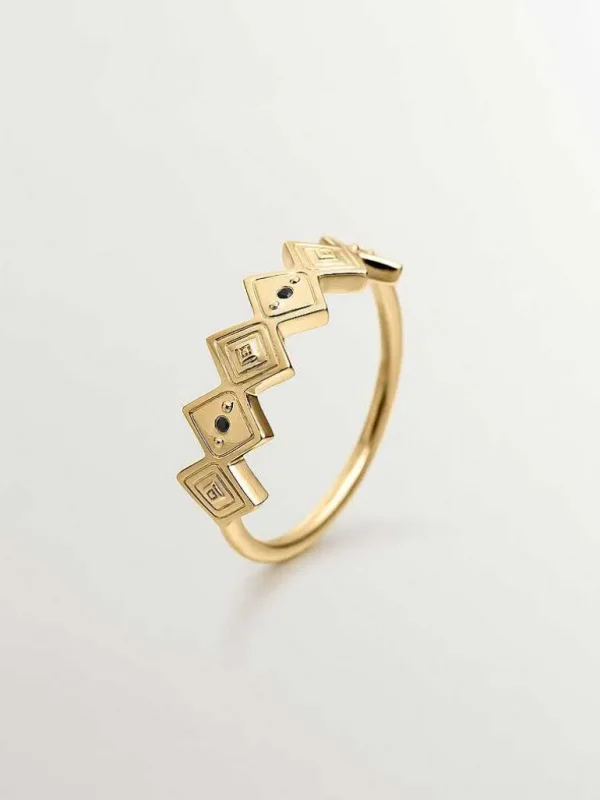 Anillos De Plata-Aristocrazy Anillo De Plata 925 Banada En Oro Amarillo De 18K Con Espinelas Negras