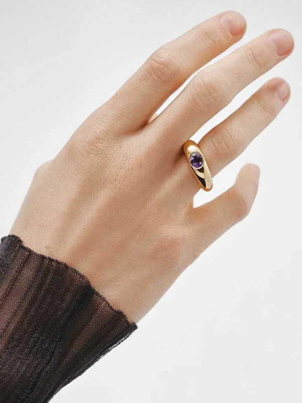 Anillos De Plata-Aristocrazy Anillo De Plata 925 Banada En Oro Amarillo De 18K Con Amatista Morada