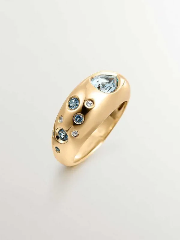 Anillos De Plata-Aristocrazy Anillo De Plata 925 Banada En Oro Amarillo De 18K Con Topacios Azul Sky Y Azul London