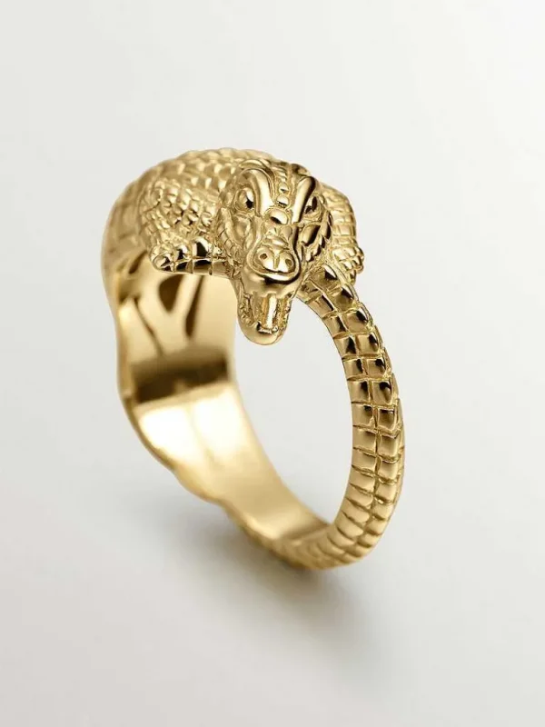 Anillos De Plata-Aristocrazy Anillo De Plata 925 Banada En Oro Amarillo De 18K Con Forma De Cocodrilo