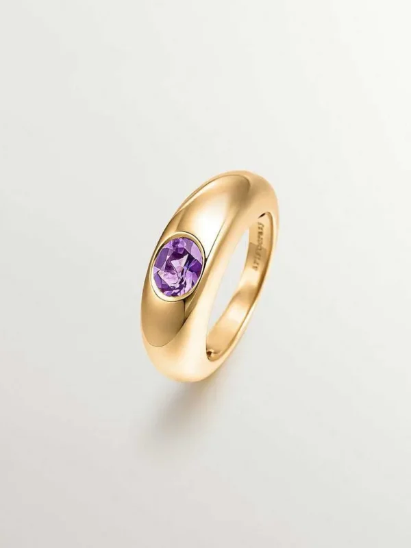 Anillos De Plata-Aristocrazy Anillo De Plata 925 Banada En Oro Amarillo De 18K Con Amatista Morada