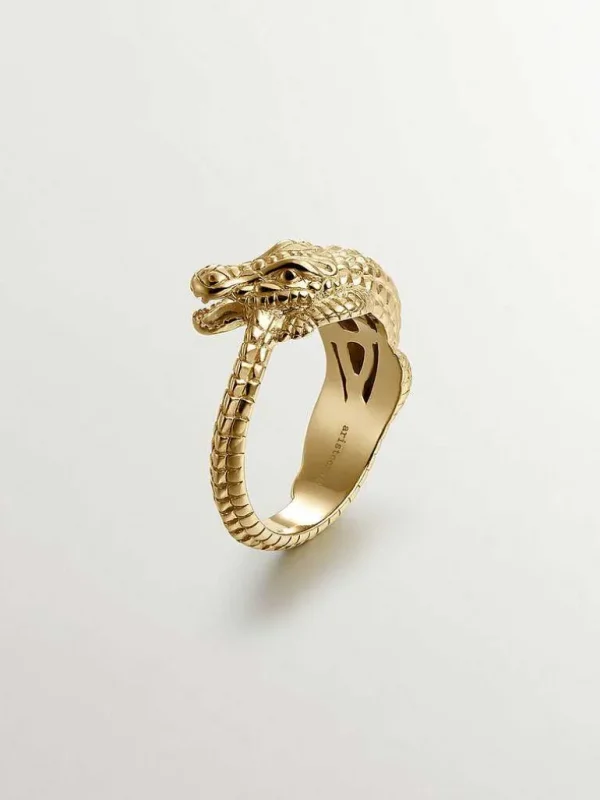 Anillos De Plata-Aristocrazy Anillo De Plata 925 Banada En Oro Amarillo De 18K Con Forma De Cocodrilo