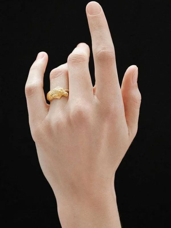 Anillos De Plata-Aristocrazy Anillo De Plata 925 Banada En Oro Amarillo De 18K Con Forma De Cocodrilo