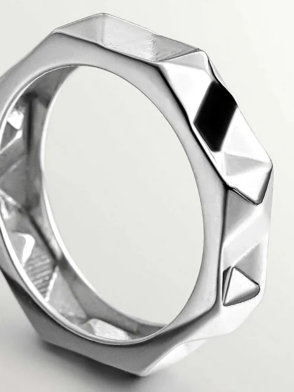 Anillos De Plata-Aristocrazy Anillo De Plata 925 Con Acabado Geometrico