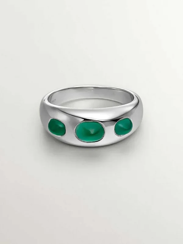 Anillos De Plata-Aristocrazy Anillo De Plata 925 Con Calcedonia Verde