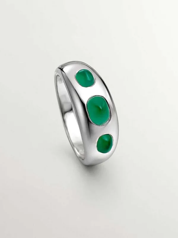 Anillos De Plata-Aristocrazy Anillo De Plata 925 Con Calcedonia Verde