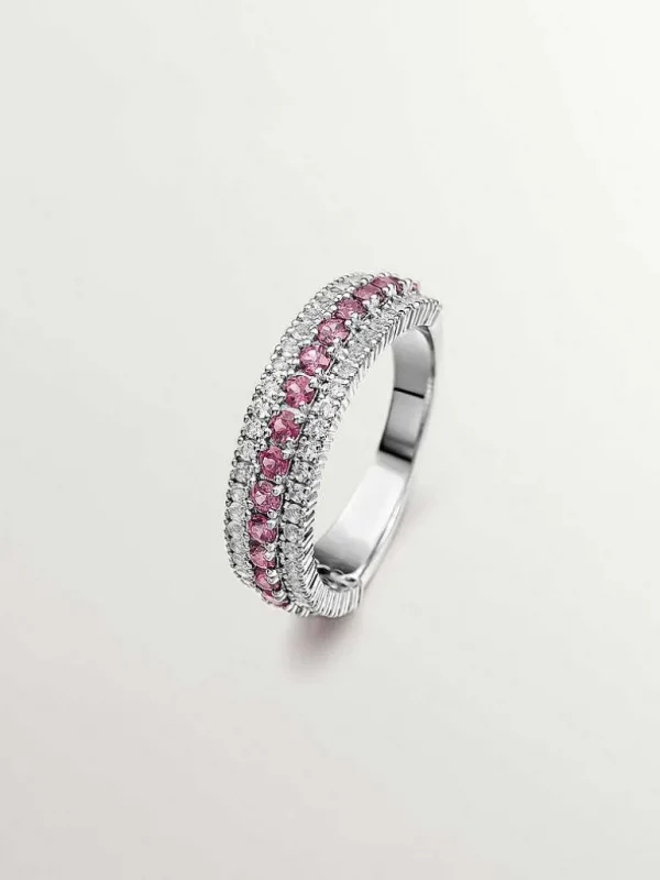 Anillos De Plata-Aristocrazy Anillo De Plata 925 Con Rodolita Rosa Y Topacios Blancos